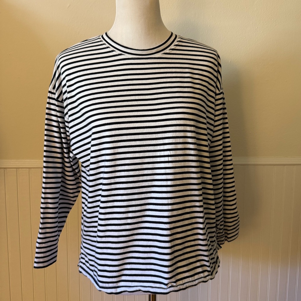 AYR Black and White Striped Long Sleeve Shirt S